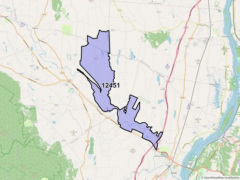 Map of Leeds, New York and ZIP codes