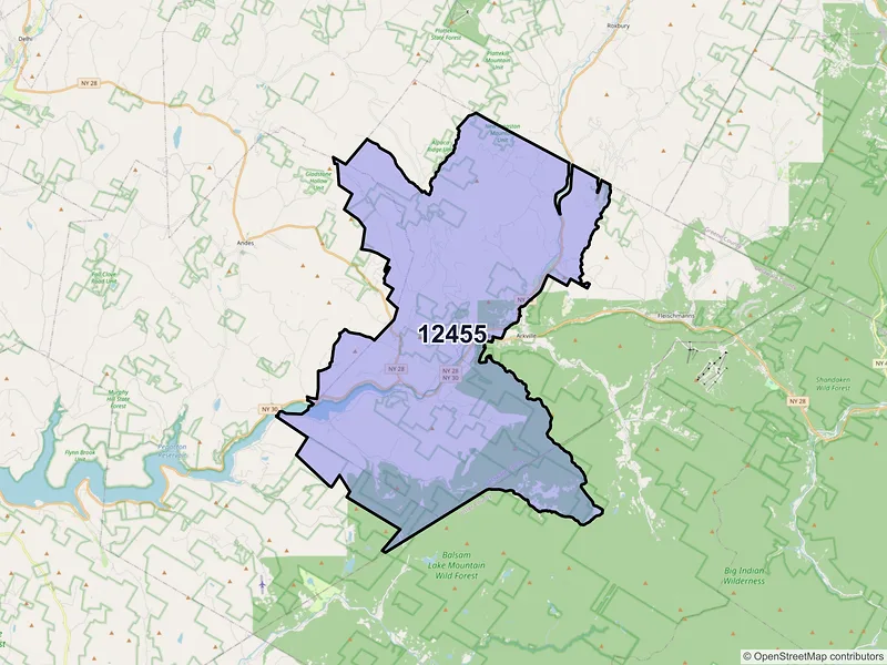 Map of ZIP Code 12455 — Margaretville, NY