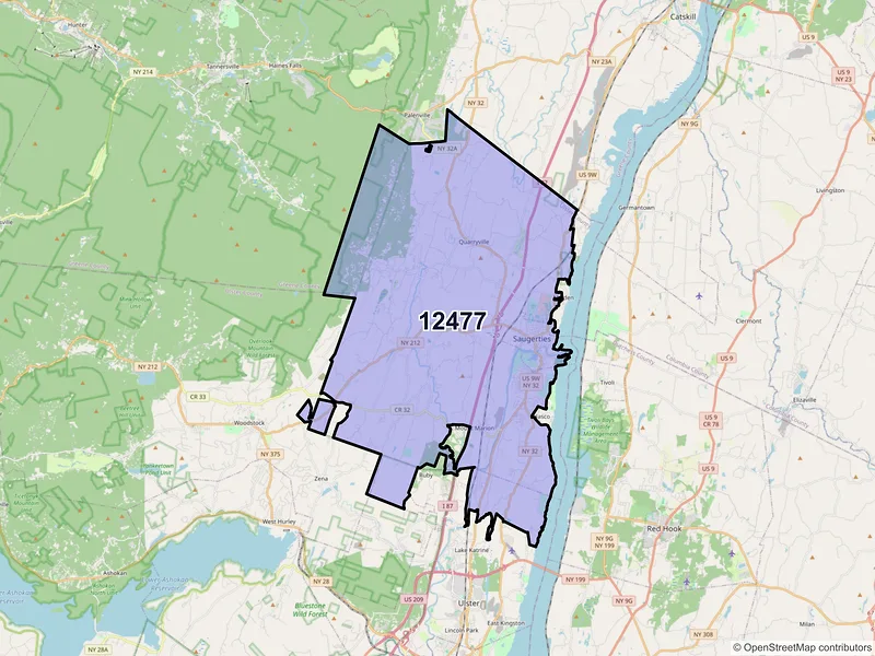 Map of Saugerties, New York and ZIP codes