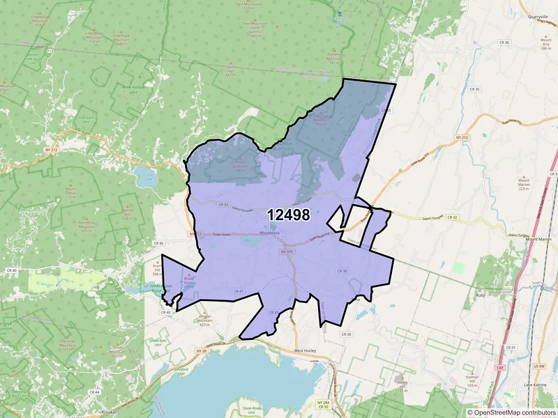 Map of ZIP Code 12498 — Woodstock, NY