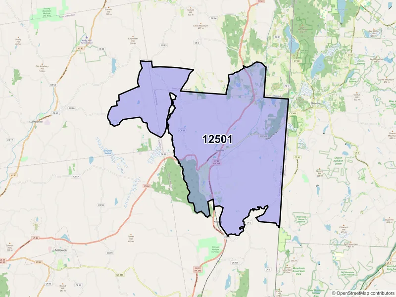 Map of Amenia, New York and ZIP codes