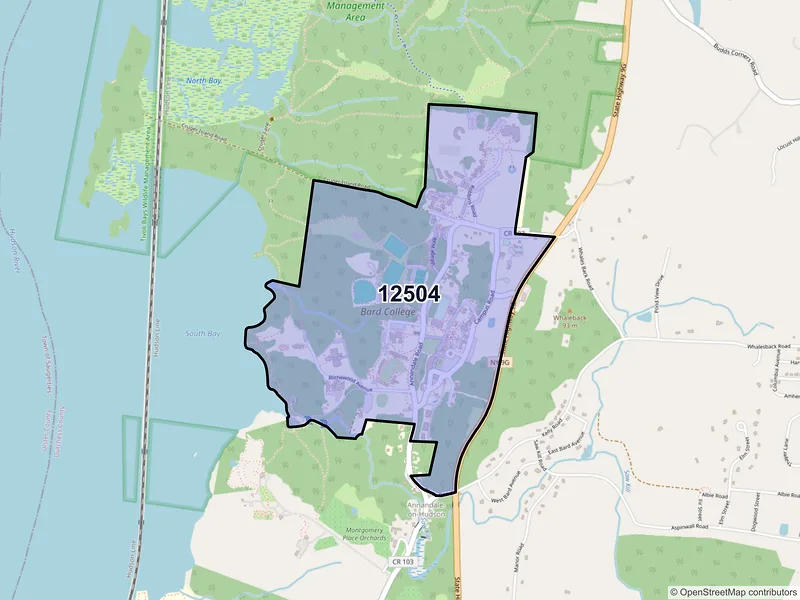 Map of Annandale on Hudson, New York and ZIP codes