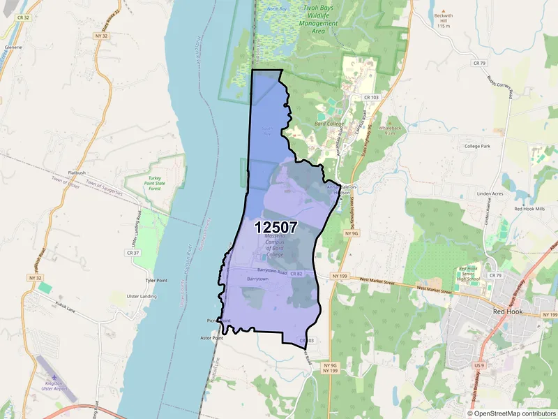 Map of Barrytown, New York and ZIP codes