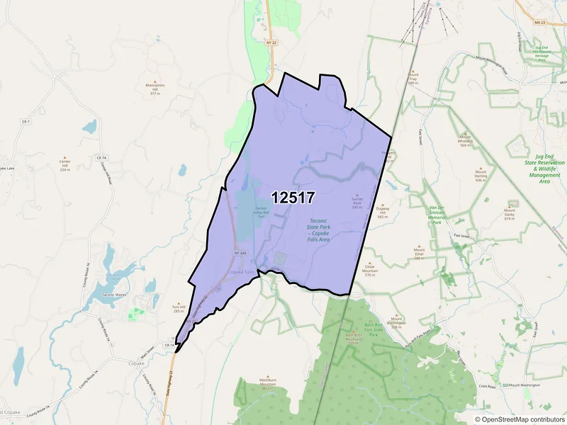 Map of Copake Falls, New York and ZIP codes