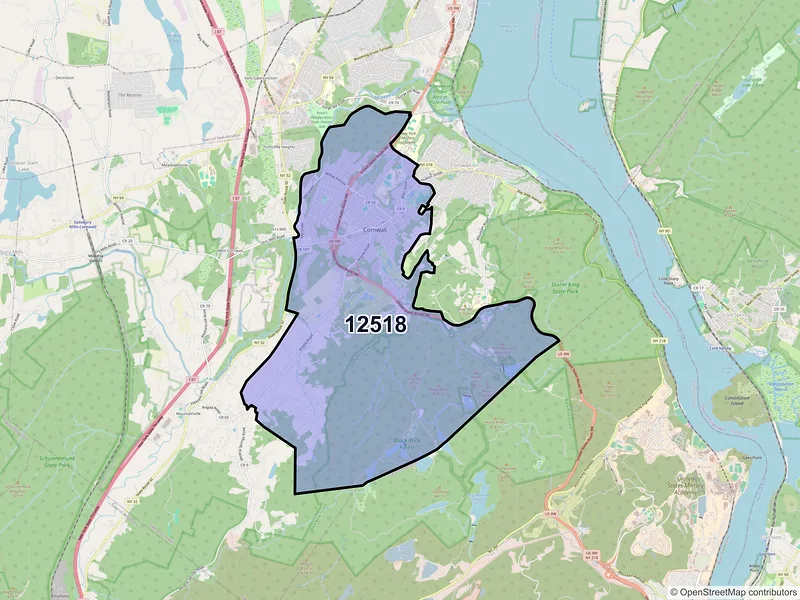 Map of Cornwall, New York and ZIP codes