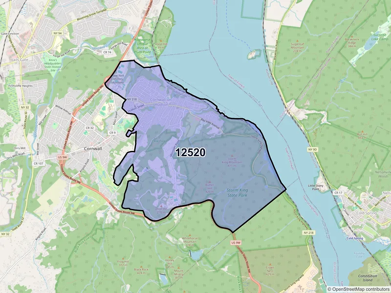 Map of ZIP Code 12520 — Cornwall on Hudson, NY