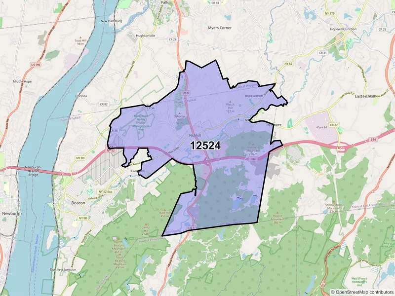 Map of Fishkill, New York and ZIP codes