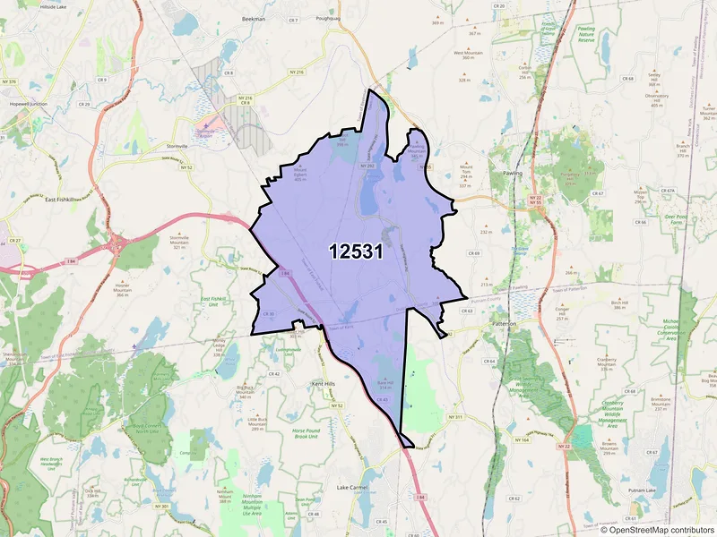 Map of Holmes, New York and ZIP codes