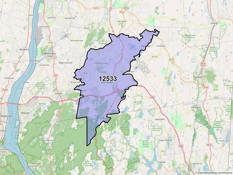 Map of ZIP Code 12533 — Hopewell Junction, NY