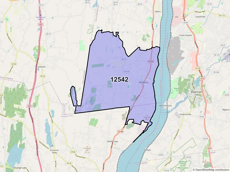 Map of Marlboro, New York and ZIP codes