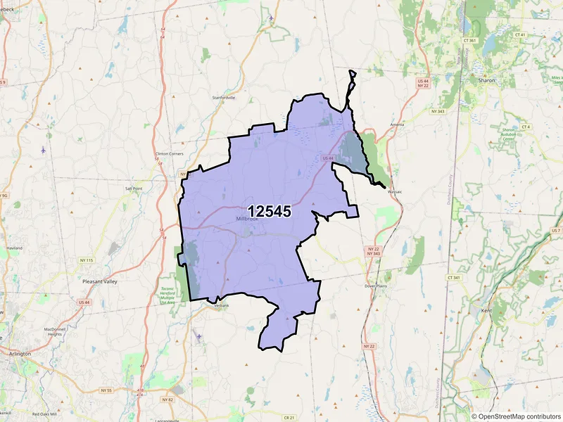 Map of Millbrook, New York and ZIP codes