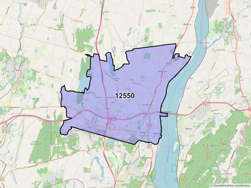 Map of ZIP Code 12550 — Newburgh, NY