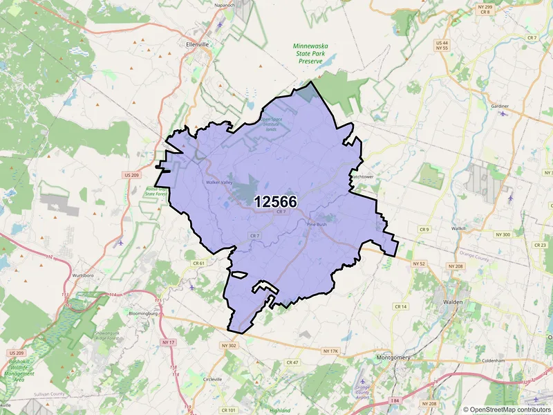 Map of ZIP Code 12566 — Pine Bush, NY