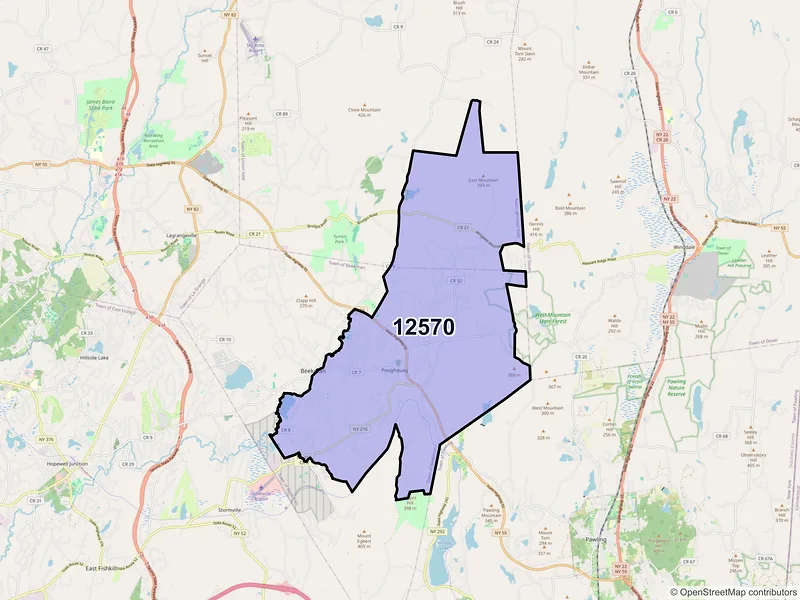 Map of Poughquag, New York and ZIP codes