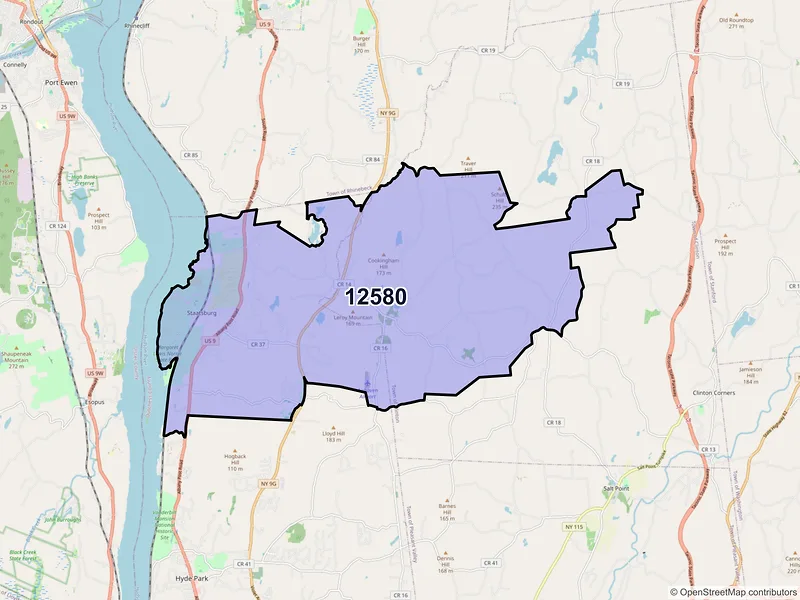 Map of Staatsburg, New York and ZIP codes