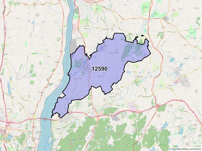 Map of ZIP Code 12590 — Wappingers Falls, NY