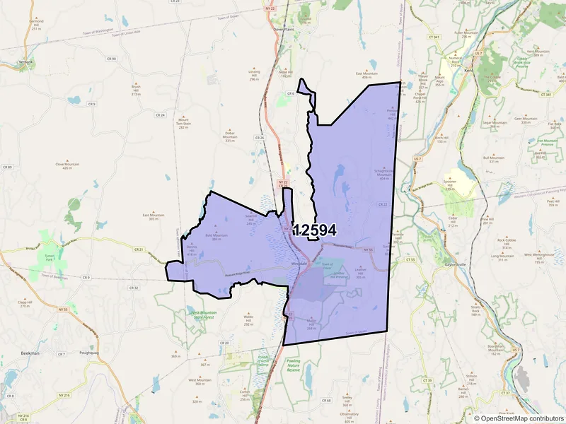 Map of Wingdale, New York and ZIP codes