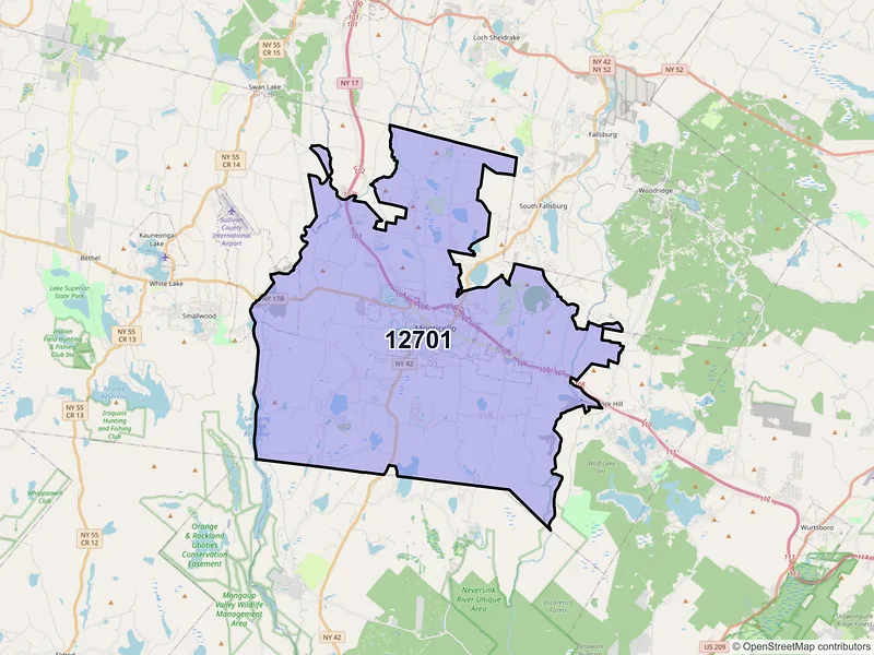 Map of ZIP Code 12701 — Monticello, NY