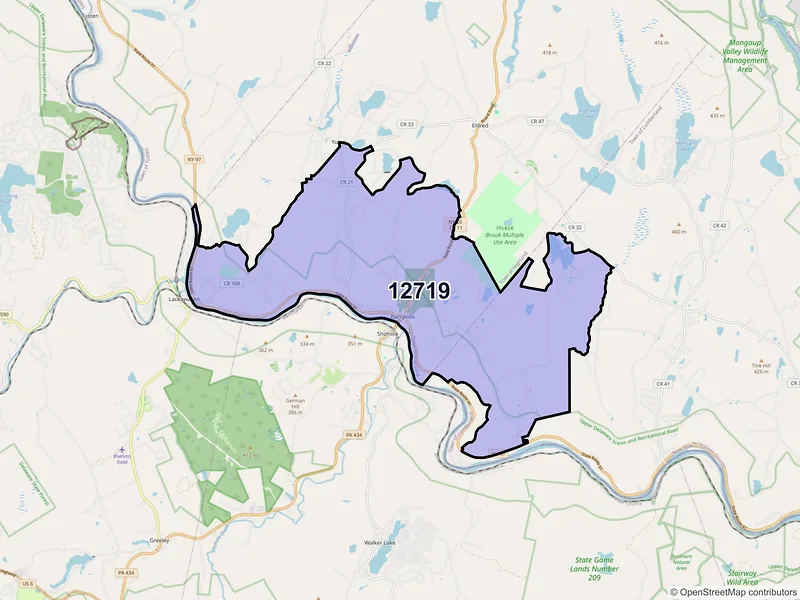 Map of ZIP Code 12719 — Barryville, NY