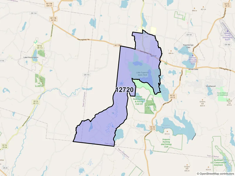 Map of ZIP Code 12720 — Bethel, NY