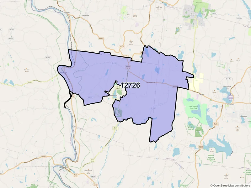 Map of ZIP Code 12726 — Cochecton, NY