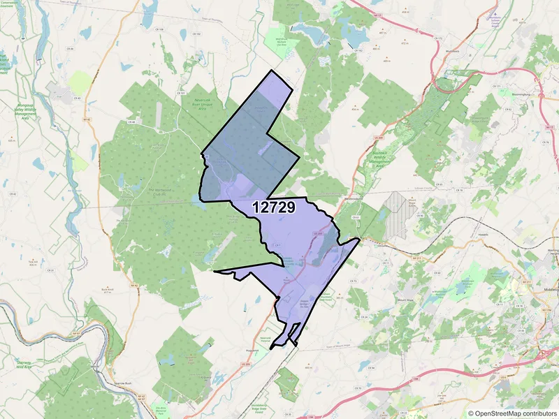 Map of ZIP Code 12729 — Cuddebackville, NY