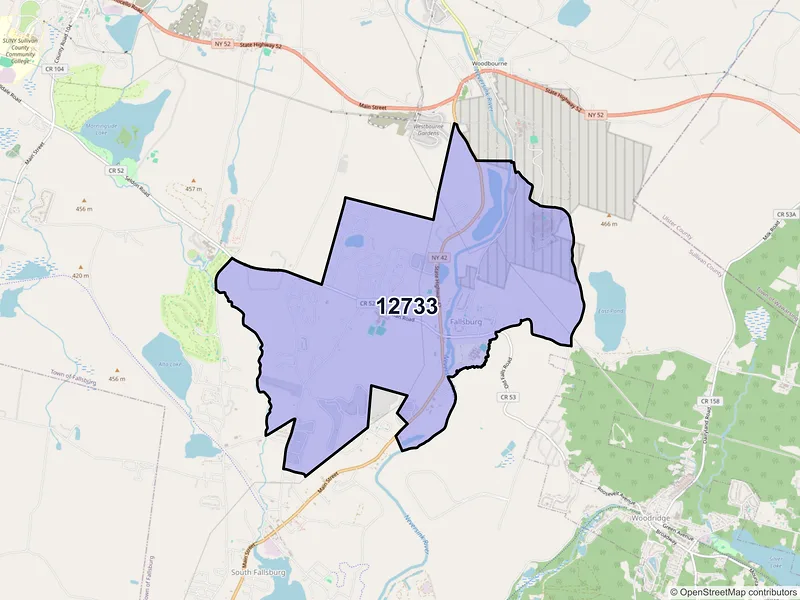 Map of ZIP Code 12733 — Fallsburg, NY