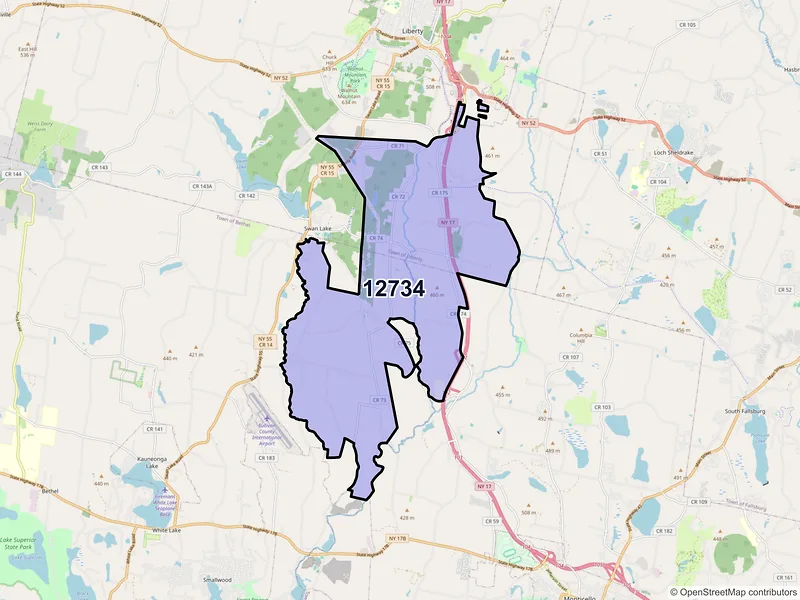 Map of Ferndale, New York and ZIP codes