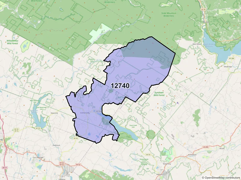 Map of ZIP Code 12740 — Grahamsville, NY