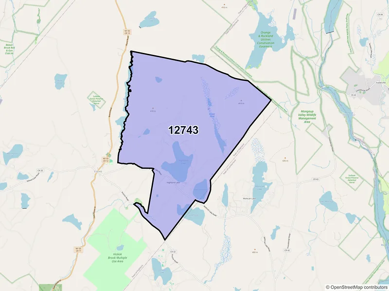Map of ZIP Code 12743 — Highland Lake, NY