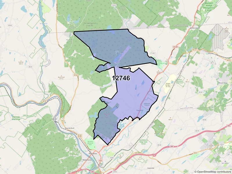 Map of ZIP Code 12746 — Huguenot, NY