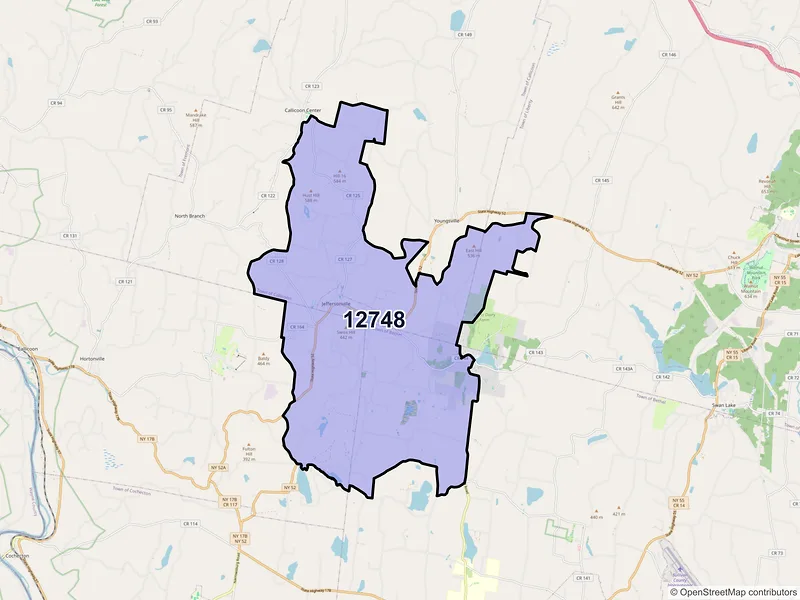Map of ZIP Code 12748 — Jeffersonville, NY