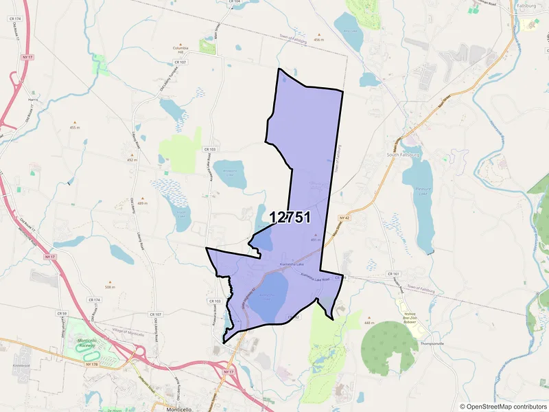 Map of ZIP Code 12751 — Kiamesha Lake, NY