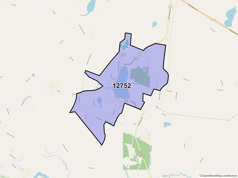 Map of ZIP Code 12752 — Lake Huntington, NY