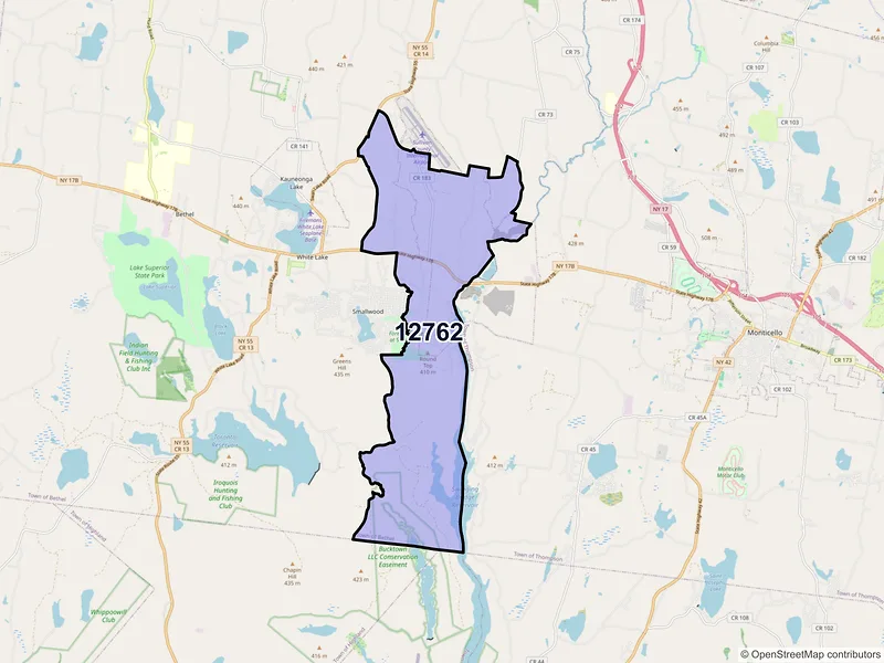 Map of ZIP Code 12762 — Mongaup Valley, NY