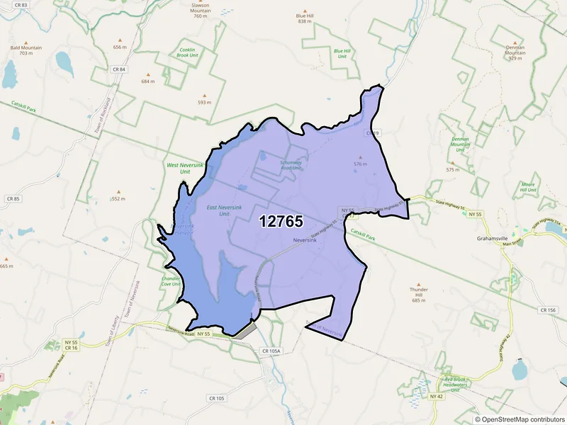Map of Neversink, New York and ZIP codes