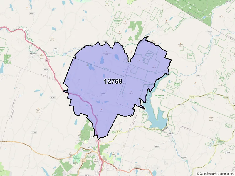 Map of Parksville, New York and ZIP codes