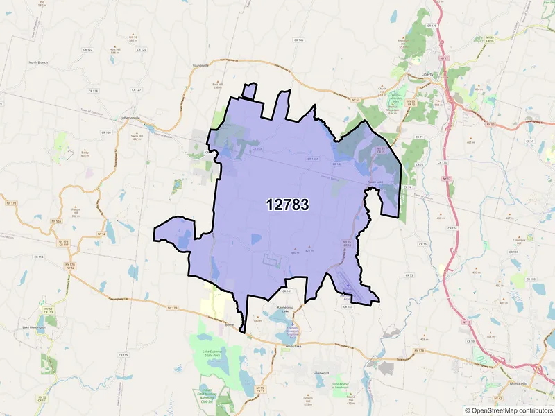 Map of ZIP Code 12783 — Swan Lake, NY