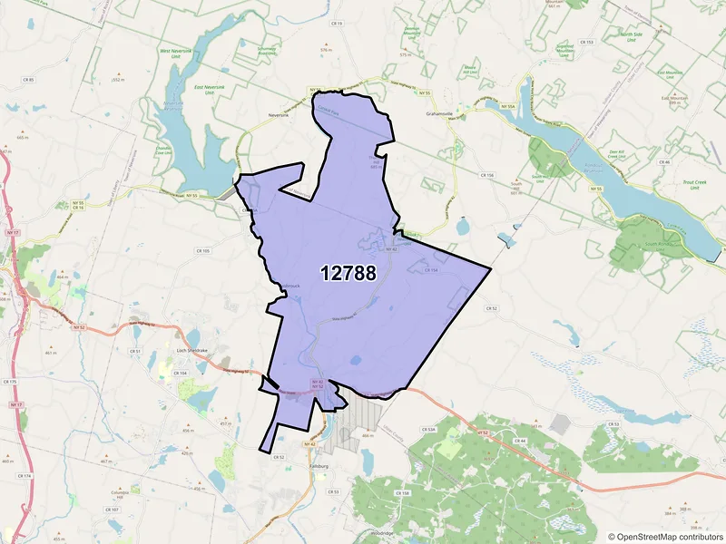 Map of ZIP Code 12788 — Woodbourne, NY