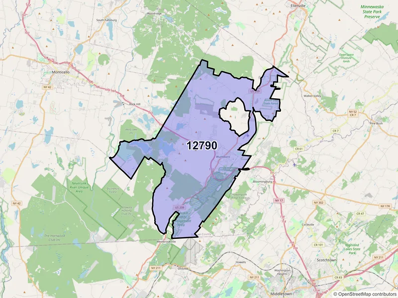 Map of ZIP Code 12790 — Wurtsboro, NY