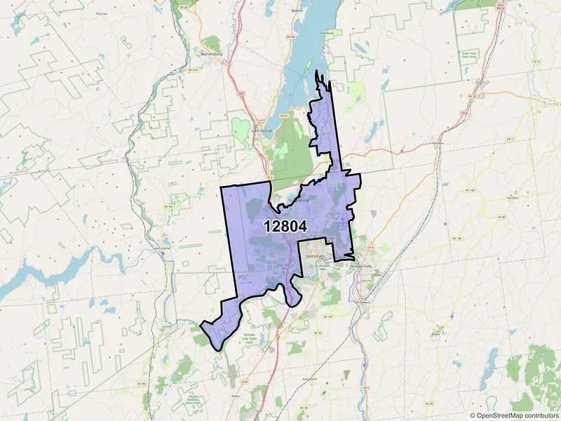 Map of Queensbury, New York and ZIP codes
