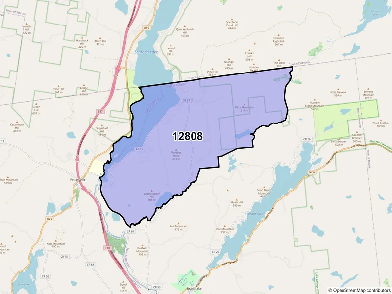Map of Adirondack, New York and ZIP codes