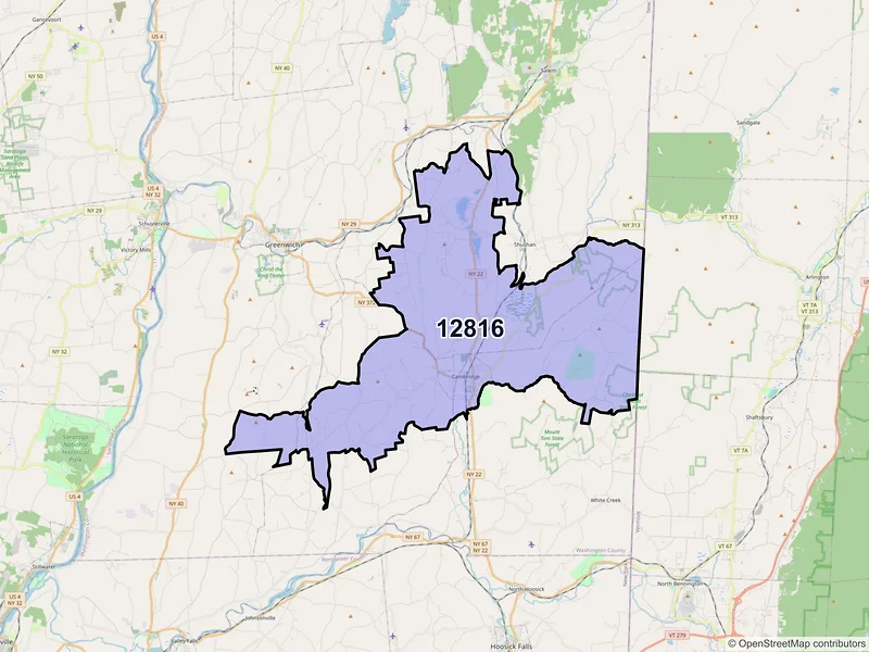 Map of ZIP Code 12816 — Cambridge, NY