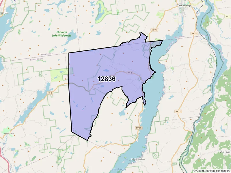 Map of ZIP Code 12836 — Hague, NY