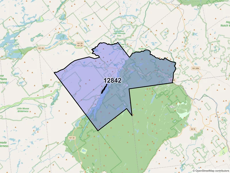 Map of Indian Lake, New York and ZIP codes