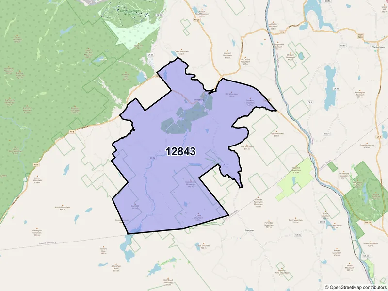 Map of Johnsburg, New York and ZIP codes