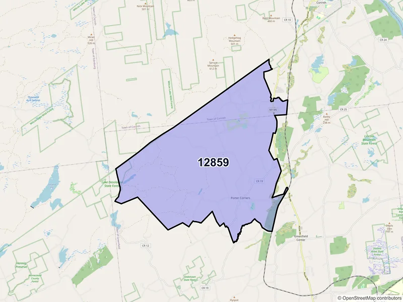 Map of ZIP Code 12859 — Porter Corners, NY