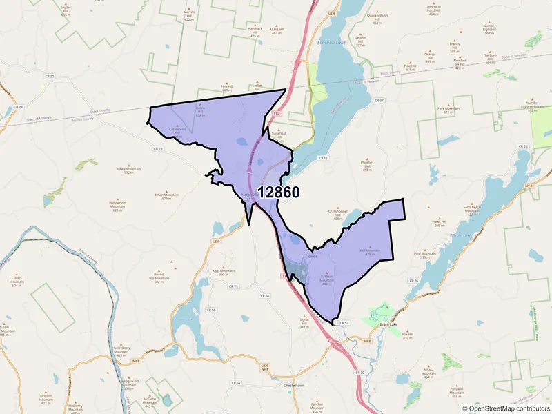 Map of Pottersville, New York and ZIP codes