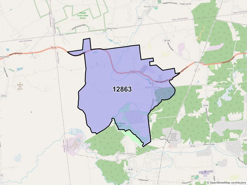 Map of ZIP Code 12863 — Rock City Falls, NY