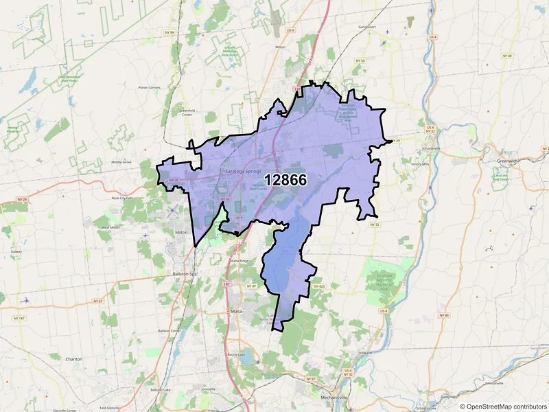 Map of Saratoga Springs, New York and ZIP codes